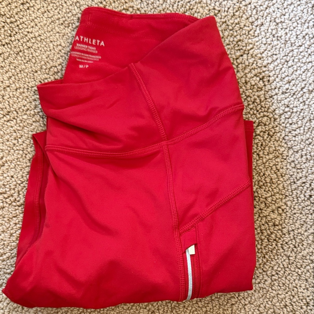 Athleta Vibrant Red Zippered Leggings